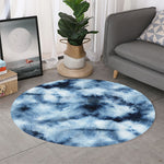 Blue And Black Acid Wash Tie Dye Print Round Rug