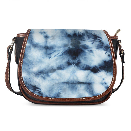Blue And Black Acid Wash Tie Dye Print Saddle Bag