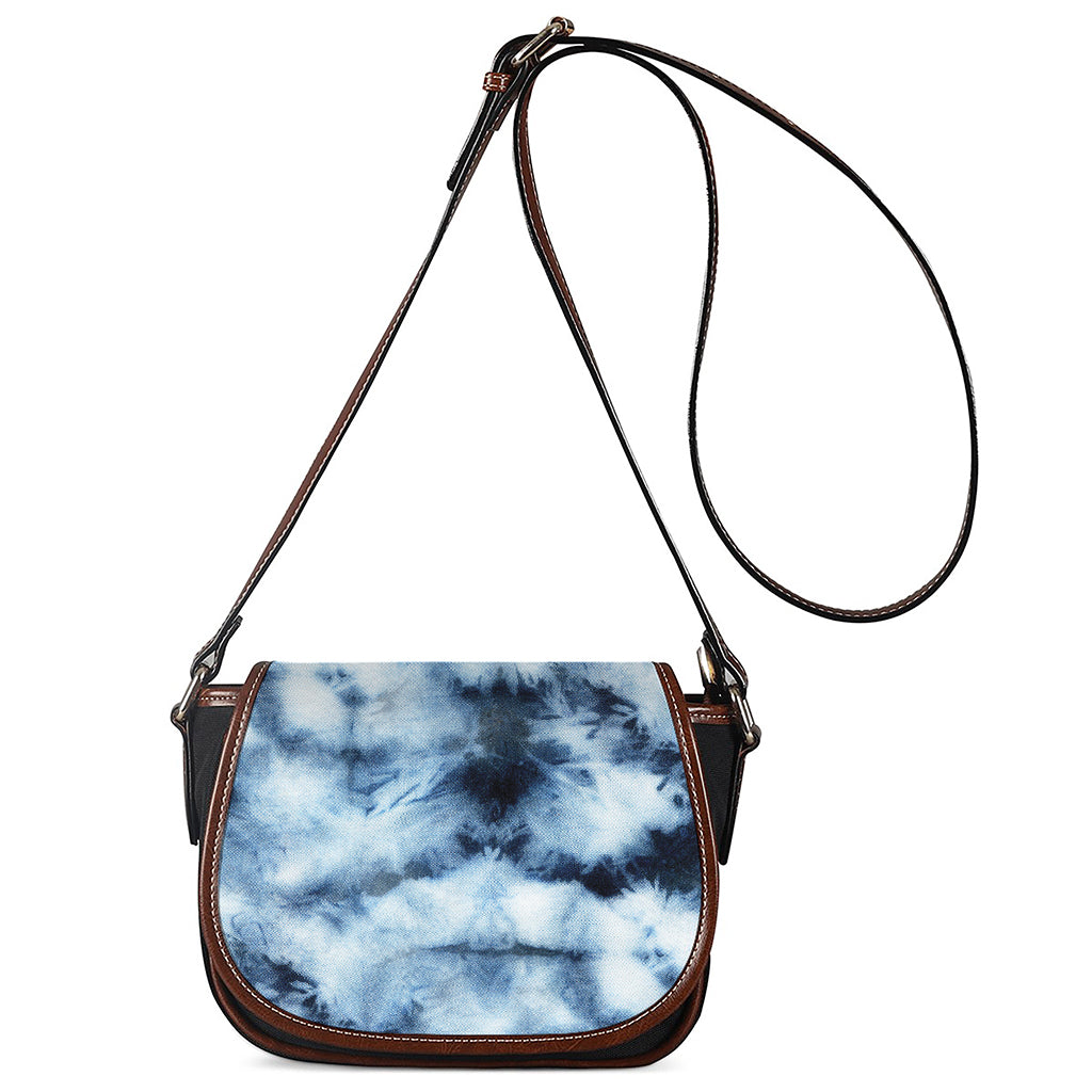 Blue And Black Acid Wash Tie Dye Print Saddle Bag