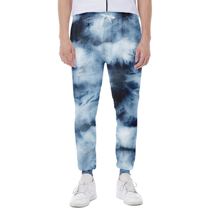 Blue And Black Acid Wash Tie Dye Print Scuba Joggers