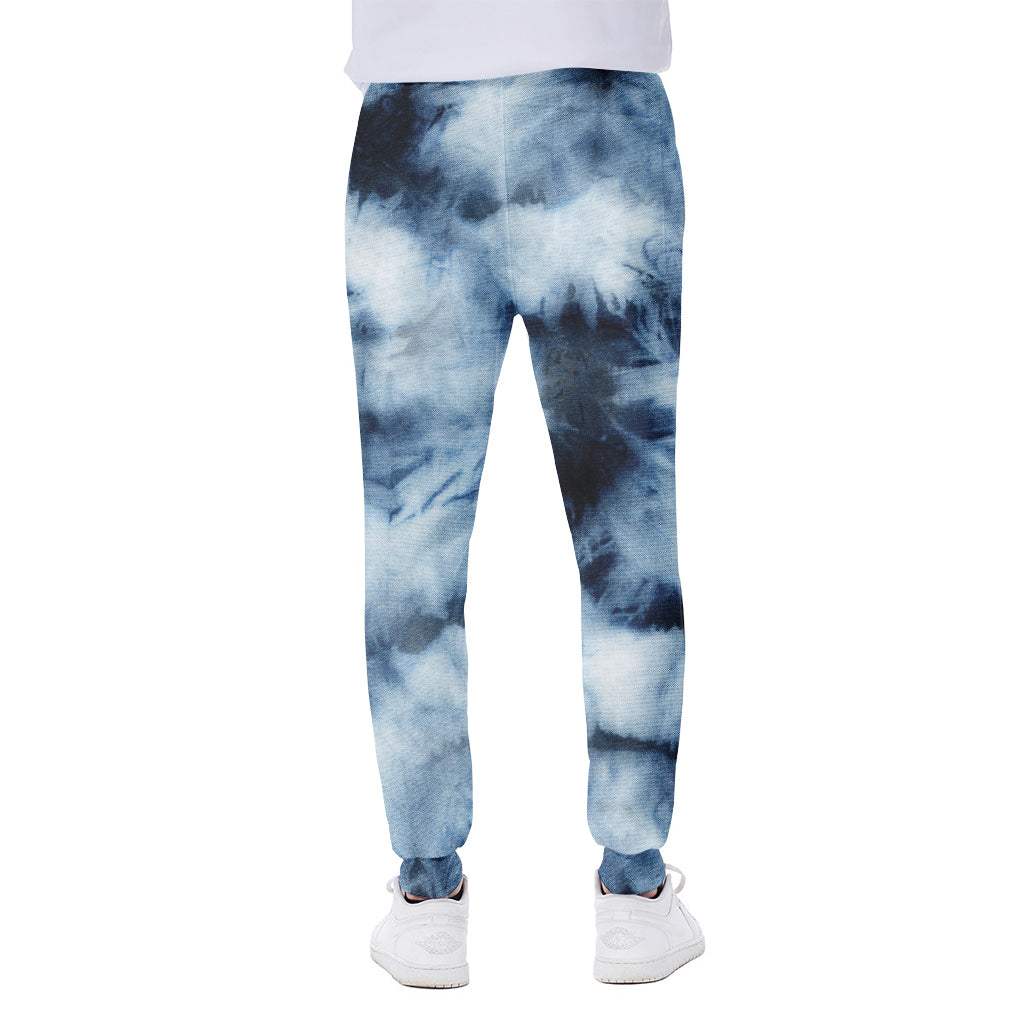 Blue And Black Acid Wash Tie Dye Print Scuba Joggers