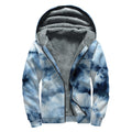 Blue And Black Acid Wash Tie Dye Print Sherpa Lined Zip Up Hoodie