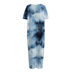Blue And Black Acid Wash Tie Dye Print Short Sleeve Long Nightdress