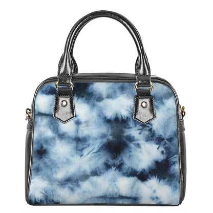 Blue And Black Acid Wash Tie Dye Print Shoulder Handbag