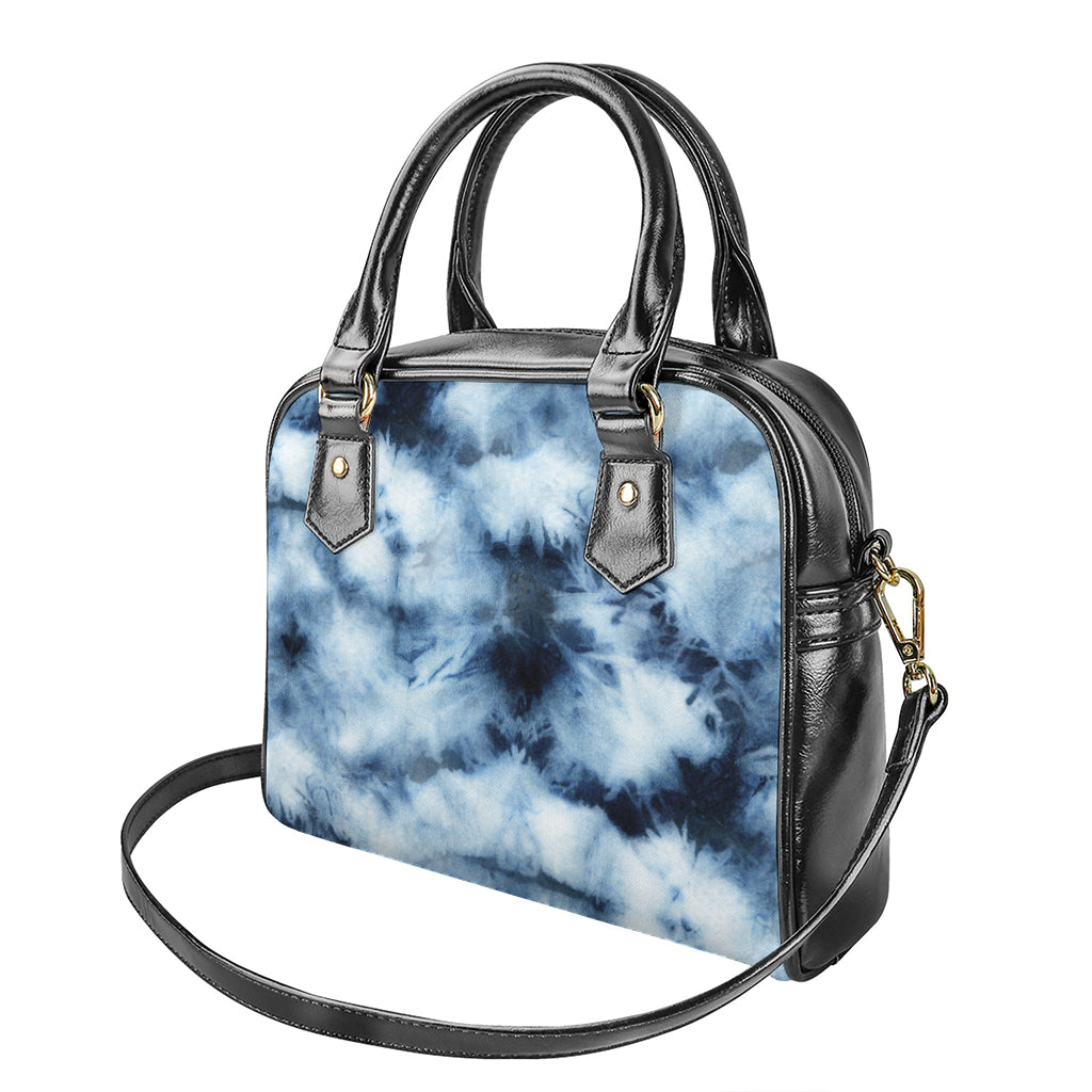 Blue And Black Acid Wash Tie Dye Print Shoulder Handbag