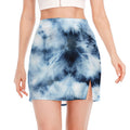 Blue And Black Acid Wash Tie Dye Print Side Slit Mini Skirt