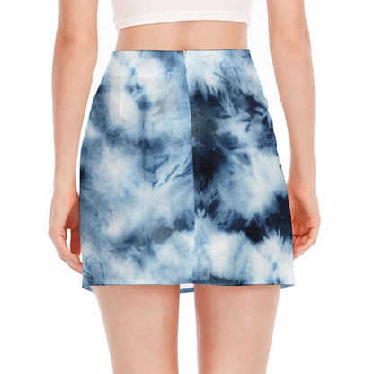 Blue And Black Acid Wash Tie Dye Print Side Slit Mini Skirt