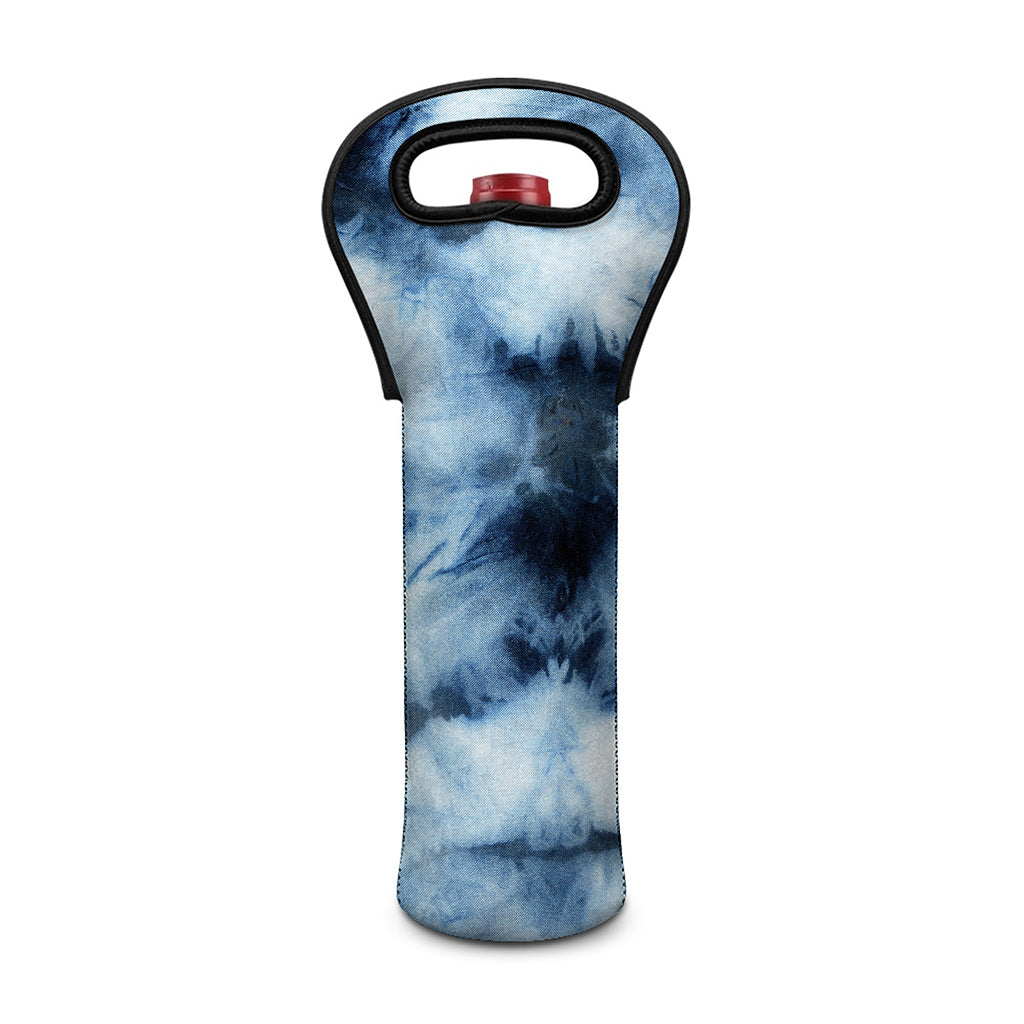 Blue And Black Acid Wash Tie Dye Print Single Neoprene Wine Tote