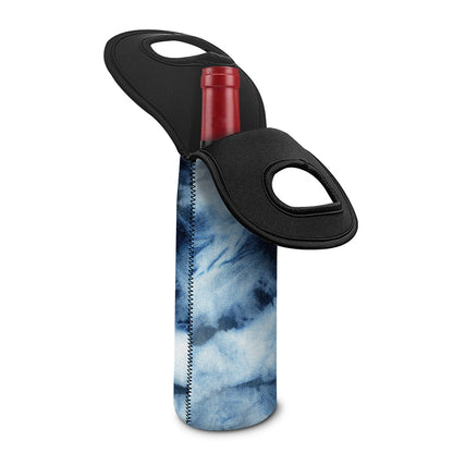 Blue And Black Acid Wash Tie Dye Print Single Neoprene Wine Tote