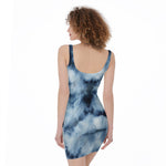 Blue And Black Acid Wash Tie Dye Print Sleeveless Bodycon Dress