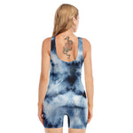 Blue And Black Acid Wash Tie Dye Print Sleeveless One Piece Swimsuit