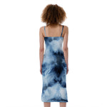 Blue And Black Acid Wash Tie Dye Print Slim Fit Midi Cami Dress