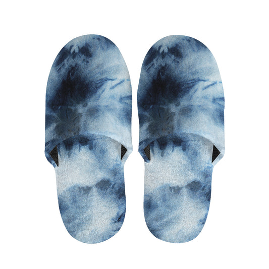 Blue And Black Acid Wash Tie Dye Print Slippers