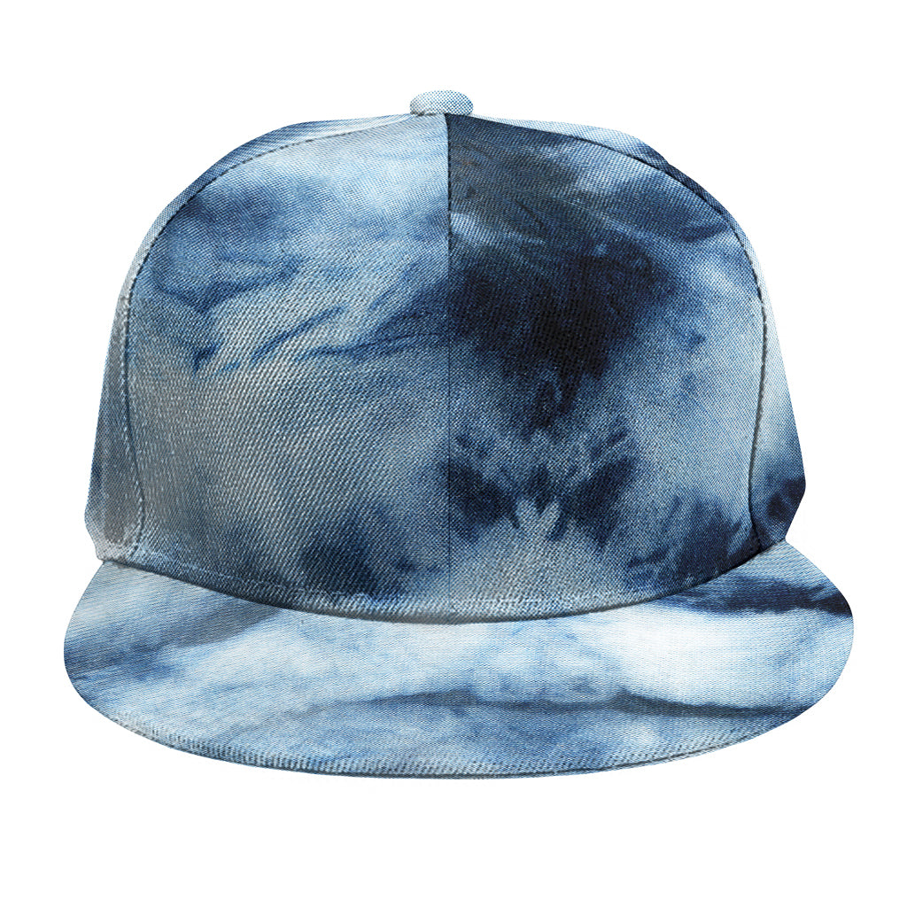 Blue And Black Acid Wash Tie Dye Print Snapback Cap