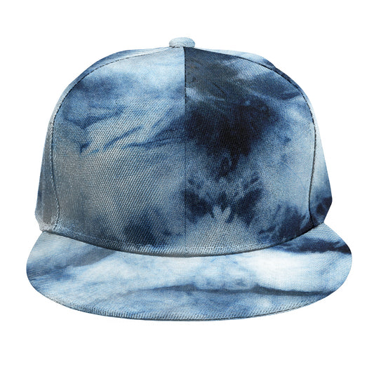 Blue And Black Acid Wash Tie Dye Print Snapback Cap