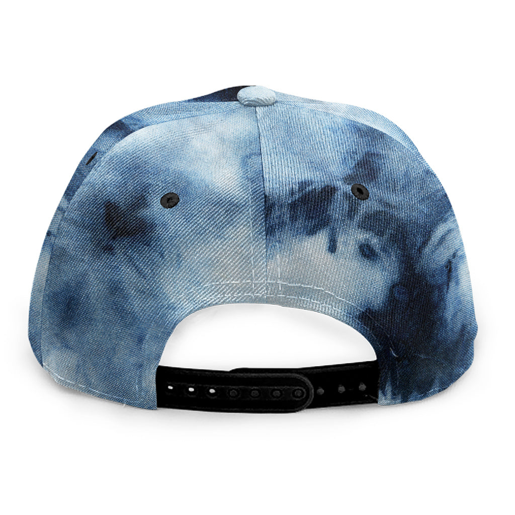 Blue And Black Acid Wash Tie Dye Print Snapback Cap