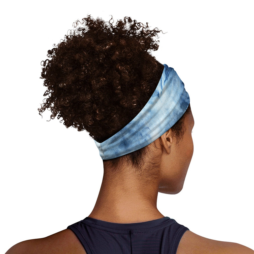 Blue And Black Acid Wash Tie Dye Print Sports Headband
