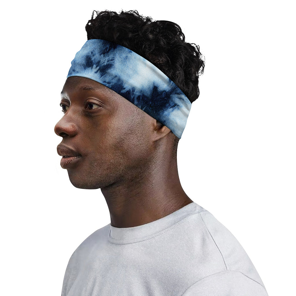 Blue And Black Acid Wash Tie Dye Print Sports Headband