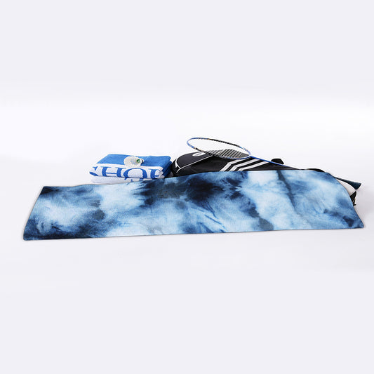 Blue And Black Acid Wash Tie Dye Print Sports Towel