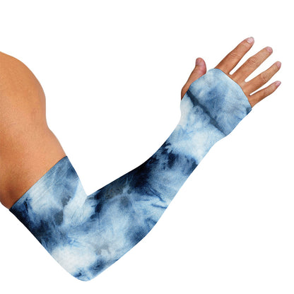 Blue And Black Acid Wash Tie Dye Print Sun Protection Arm Sleeves