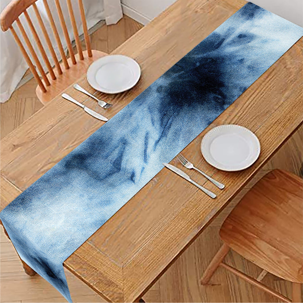 Blue And Black Acid Wash Tie Dye Print Table Runner