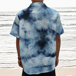 Blue And Black Acid Wash Tie Dye Print Textured Short Sleeve Shirt