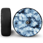 Blue And Black Acid Wash Tie Dye Print Tire Cover With Camera Hole