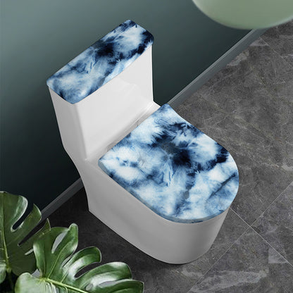 Blue And Black Acid Wash Tie Dye Print Toilet Lid And Tank Cover Set