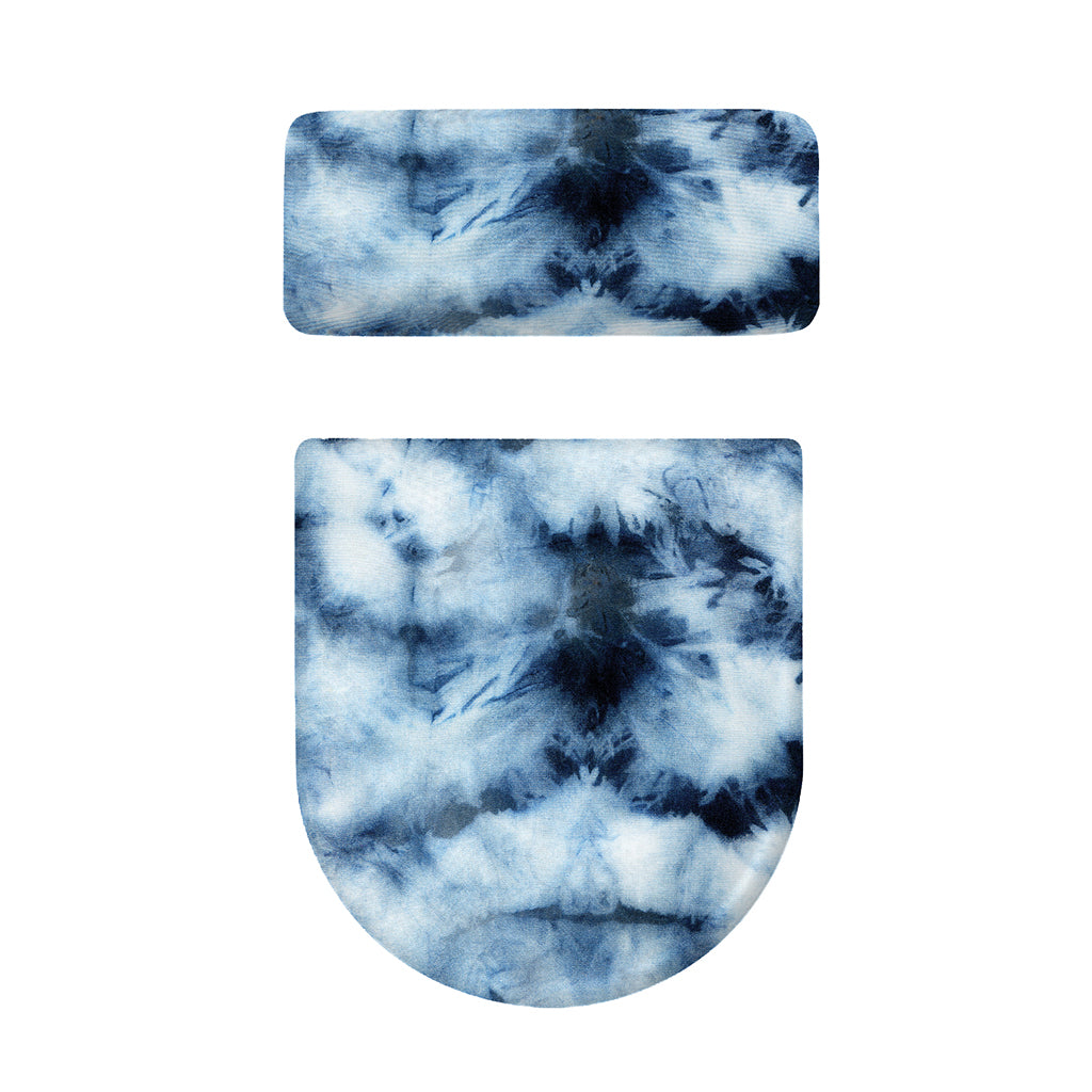 Blue And Black Acid Wash Tie Dye Print Toilet Lid And Tank Cover Set