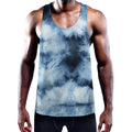 Blue And Black Acid Wash Tie Dye Print Men's Workout Tank Top