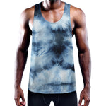 Blue And Black Acid Wash Tie Dye Print Training Tank Top