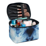 Blue And Black Acid Wash Tie Dye Print Travel Makeup Bag