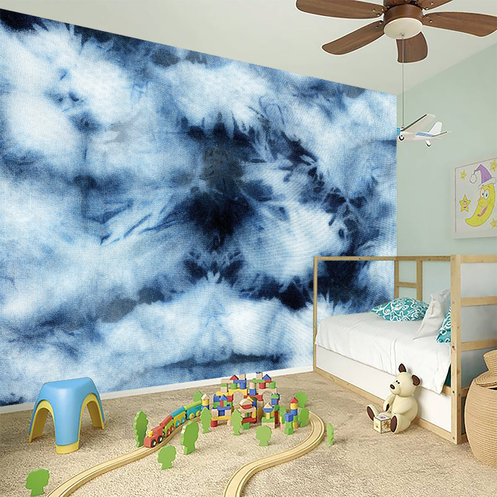 Blue And Black Acid Wash Tie Dye Print Wall Sticker
