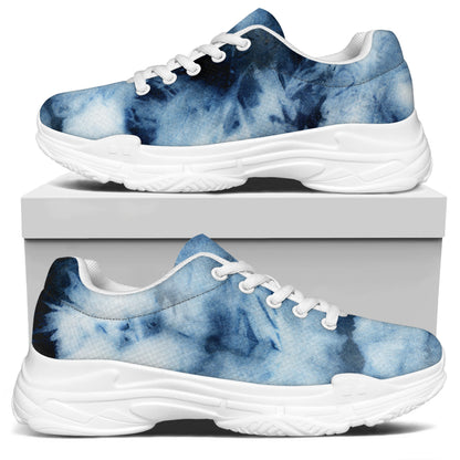 Blue And Black Acid Wash Tie Dye Print White Chunky Shoes