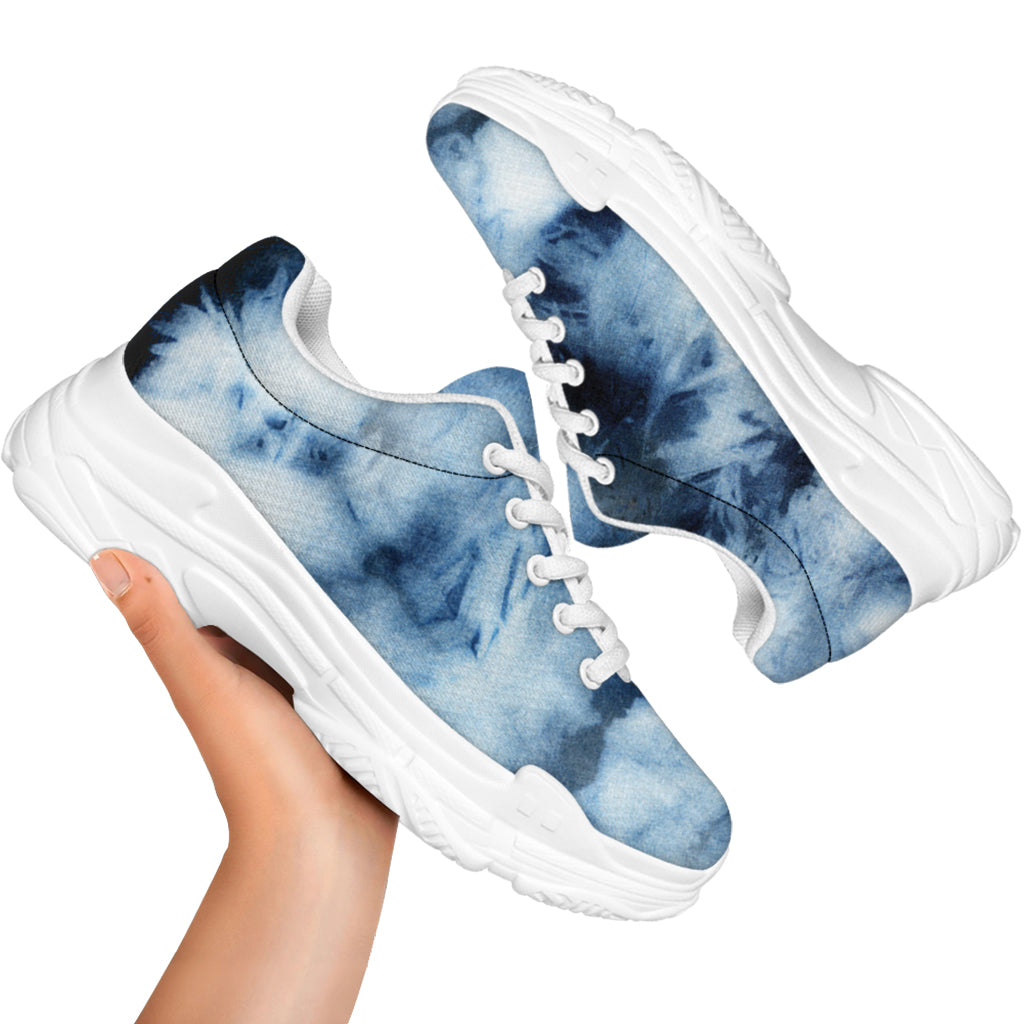 Blue And Black Acid Wash Tie Dye Print White Chunky Shoes