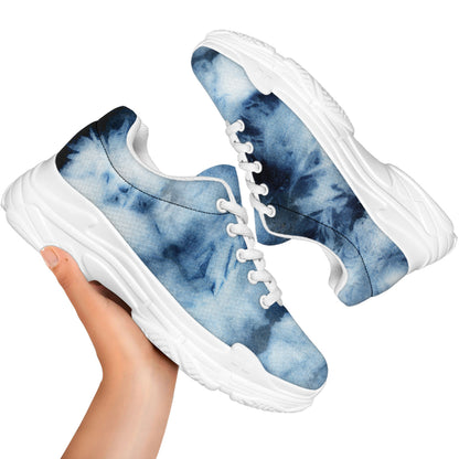 Blue And Black Acid Wash Tie Dye Print White Chunky Shoes