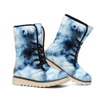 Blue And Black Acid Wash Tie Dye Print Winter Boots