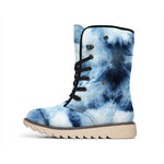 Blue And Black Acid Wash Tie Dye Print Winter Boots