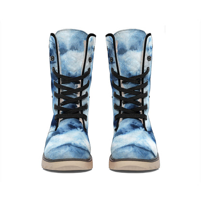 Blue And Black Acid Wash Tie Dye Print Winter Boots