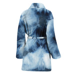 Blue And Black Acid Wash Tie Dye Print Women's Bathrobe