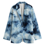 Blue And Black Acid Wash Tie Dye Print Women's Blazer