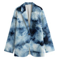 Blue And Black Acid Wash Tie Dye Print Women's Cotton Blazer