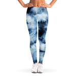 Blue And Black Acid Wash Tie Dye Print Women's Leggings