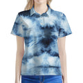 Blue And Black Acid Wash Tie Dye Print Women's Polo Shirt
