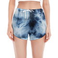 Blue And Black Acid Wash Tie Dye Print Women's Split Running Shorts
