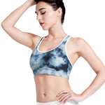 Blue And Black Acid Wash Tie Dye Print Women's Sports Bra