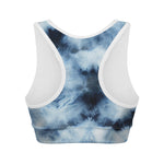 Blue And Black Acid Wash Tie Dye Print Women's Sports Bra