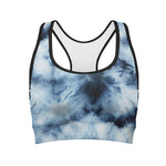 Blue And Black Acid Wash Tie Dye Print Women's Sports Bra