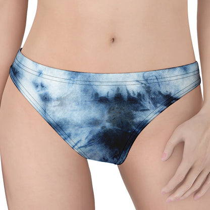 Blue And Black Acid Wash Tie Dye Print Women's Thong