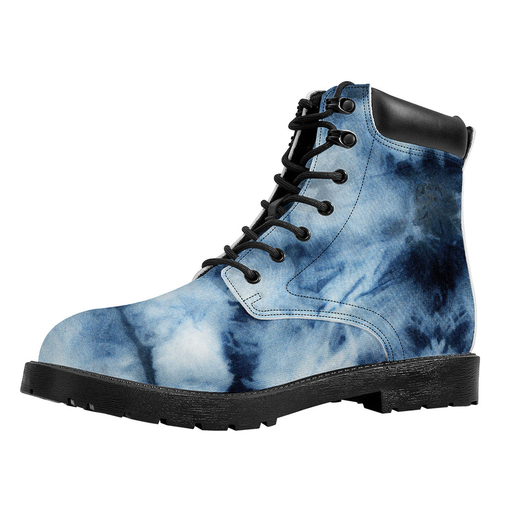 Blue And Black Acid Wash Tie Dye Print Work Boots